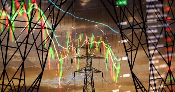 High voltage electricity towers combined with economic charts